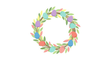 Easter Egg Wreath Illustration Colorful Eggs and Foliage on a White Background for Spring Decor
