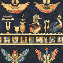 Egyptian Cartouche Border Seamless Pattern Tileable Royal Frame