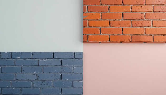 Fototapeta Different wall textures in a modern design showcasing grey, red, and pink bricks with a painted surface