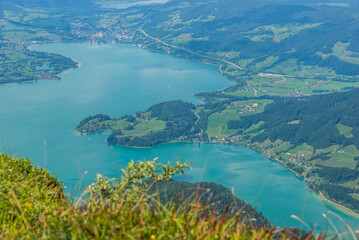 Panoramic Aerial View from Schafberg Mountain Summit in the Austrian Alps