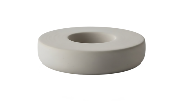 A minimalist round gray donut shaped object with a hole in the center on a white background plain style