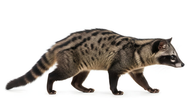Common Palm Civet Walking Isolated on White Background