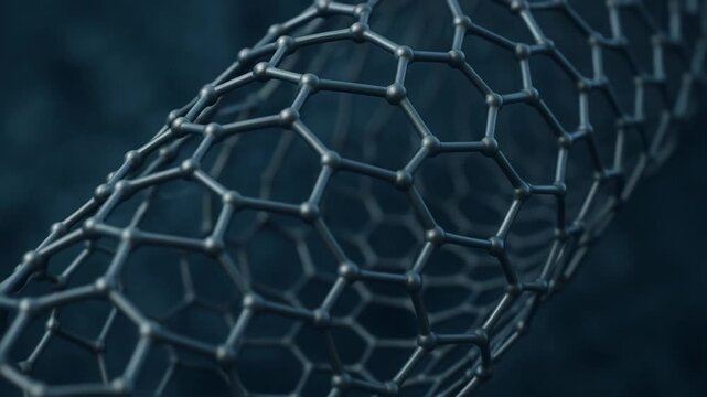 recycling carbon process solutions concept. Close-up of a complex molecular structure with hexagonal patterns.