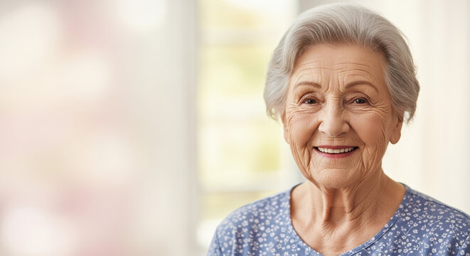 Mother's Day portrait with smiling senior woman in natural light, showing warmth and love. Mother's Day evokes happiness and family connections. - Powered by Adobe