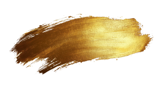 Golden paint stroke on a clean white background showing texture and shine effects commonly used in art and design.