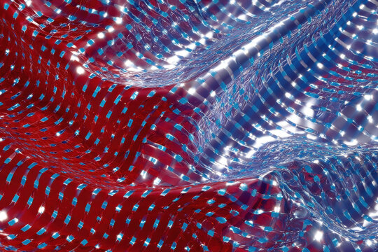 Wavy Red and Blue Abstract Grid Pattern - Powered by Adobe