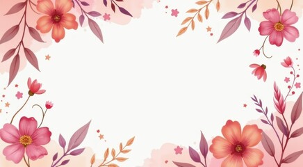 Naklejka premium Pink flower frame with a white background plant background