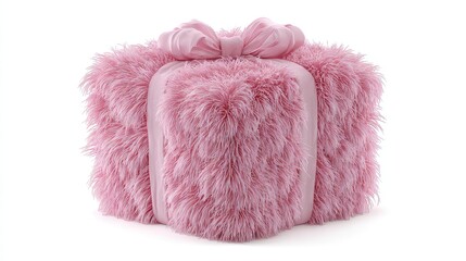 Elegant pink gift wrapped in plush fur with a satin bow, perfect for Valentine's Day, birthdays, or special celebrations, adding a touch of whimsy and charm to any occasion