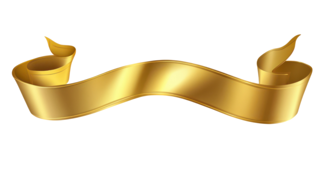 Golden ribbon gracefully flowing with elegant twists for decorative purposes at celebrations and awards.