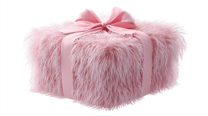 Unwrap joy with this fluffy pink gift box and elegant ribbon, perfect for birthdays or special occasions, creating a memorable and heartwarming moment of pure delight