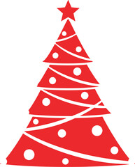 Red Christmas tree vector illustration simple holiday design element with star and ornaments isolated on white background