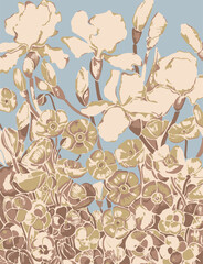 Big flower,Seamless watercolor floral pattern, flowers elements, green leaves branches on dark black background; for wrappers, wallpapers, postcards, greeting 