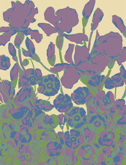 Big flower,Seamless watercolor floral pattern, flowers elements, green leaves branches on dark black background; for wrappers, wallpapers, postcards, greeting 