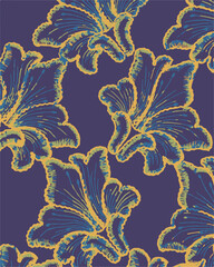 Big flower,Seamless watercolor floral pattern, flowers elements, green leaves branches on dark black background; for wrappers, wallpapers, postcards, greeting 