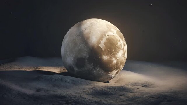 Detailed Moon resting on a textured lunar surface under starry sky space celestial