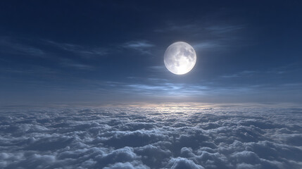  night sky with a full moon shining brightly above a sea of clouds ai genrative