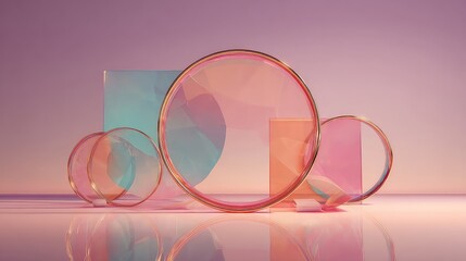 Elegant geometric shapes with soft pastel colors offer a modern, sophisticated touch for websites, presentations, and stylish marketing campaigns, blending beauty and innovation