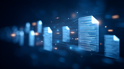 Digital document icons in futuristic data grid  ai genrative