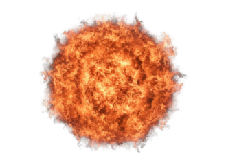 Explosion of Fiery Energy Detailed View of a Dynamic Spherical Fireball with Intense Orange and Yellow Hues Isolated on a Transparent Background