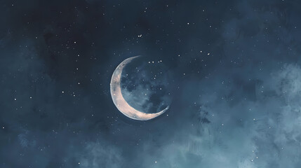 Fototapeta premium simple watercolor crescent moon in night sky