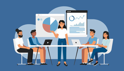 Fototapeta premium Engaged business professionals collaborate on data-driven insights during a successful presentation