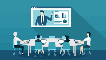 Business Presentation Team Meeting with Online Data Analysis and Training Session