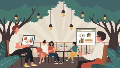 Business presentation meeting outdoor with team collaboration for growth