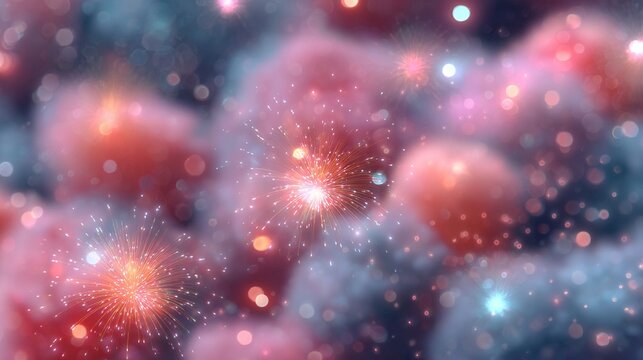 Colorful celebration background with sparkling fireworks and soft bokeh lights