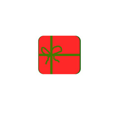 Christmas Present Icon – Red Package with Green Ribbon