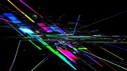 Abstract light trails and geometric shapes on a dark background