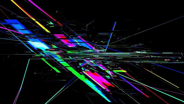 Abstract light trails and geometric shapes on a dark background