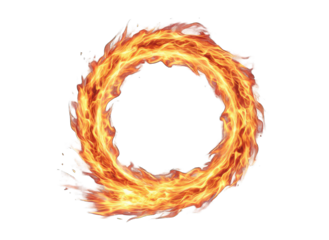 Fiery Ring of Energy Isolated on Black Background with Bright Orange and Yellow Flames and Sparks Creating a Circular Portal Effect Glowing with Intense Heat