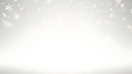 Softly falling white snowflakes and golden bokeh lights creating a magical and festive winter wonderland background