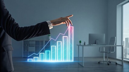 Businessman touching virtual graph, representing business growth and success