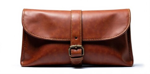 Rustic leather pouch, aged texture, isolated on white , material, handmade
