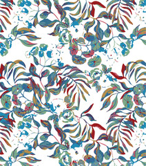 Tropical vintage leaves floral seamless pattern, background. Exotic jungle wallpaper.botanic seamless pattern with exotic flowers and leaves, hand drawn background. floral pattern. Tile with tropical 