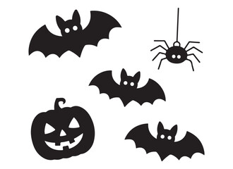 Naklejka premium Spooky halloween silhouette collection with bats pumpkin and spider