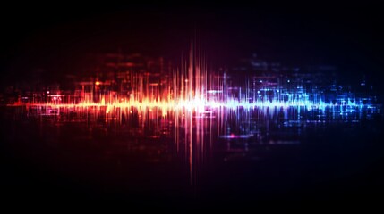 Red and Blue Digital Sound Waveform with Bokeh Effect stock signal Photo