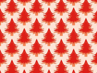 retro christmas tree seamless pattern vector background red and pink palette