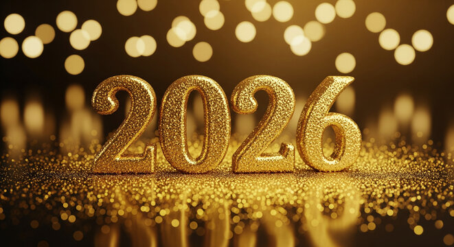 Glittering 2026 typography on transparent background