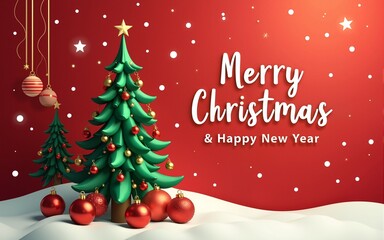Merry Christmas and a Happy New Year Card Design. Christmas Tree and Wreath or Christmas ball Icon Poster, greeting card, web banner or background in red and green. High quality