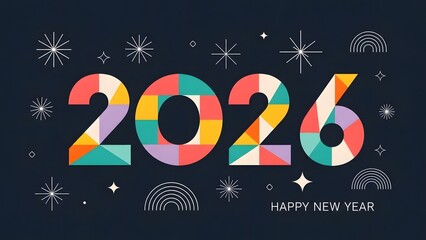 Celebrate 2026 New Year with a modern, joyful, and colorful geometric design for your festive greetings and vibrant seasonal promotions