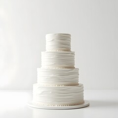 Elegant four tier white wedding cake with subtle ridges  mockup