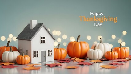 Cozy autumn home decor with pumpkins and thanksgiving greetings