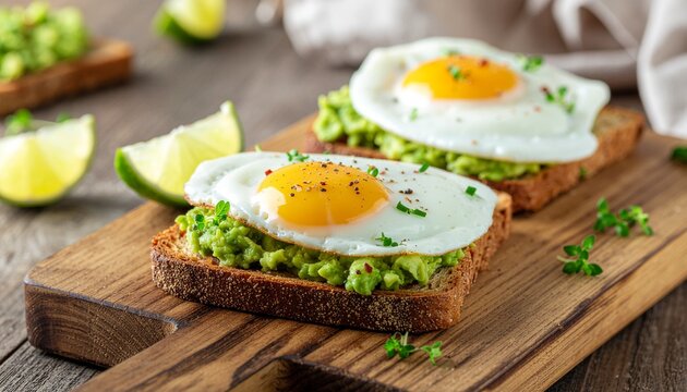 Avocado Toast Topped with Sunny-Side Up Eggs