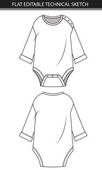 Baby Long Sleeve Bodysuit romper Technical Sketch