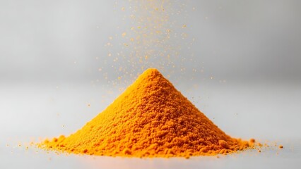 Vibrant orange powder pile against a soft gray background