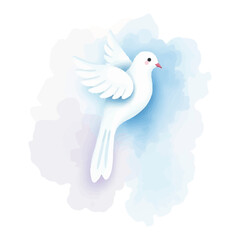 Watercolor peace card with white dove, blue background, soft pastel colors, International Day of Peace, hand painted style, clean and minimalistic. Vector