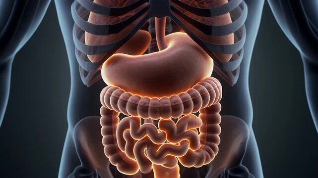 Digital Rendering of Human Digestive System in Dark Background