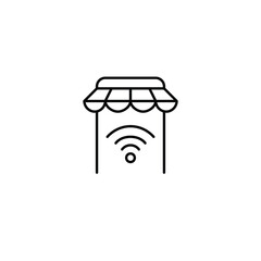 Shopping app on smartphone and wi-fi symbol. Cloud-powered connection. Pixel perfect, editable stroke vector icon